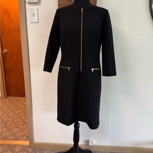 Size 6 Ann Taylor long sleeve black dress. Gold zippers. Polished/professional - Picture 3 of 8